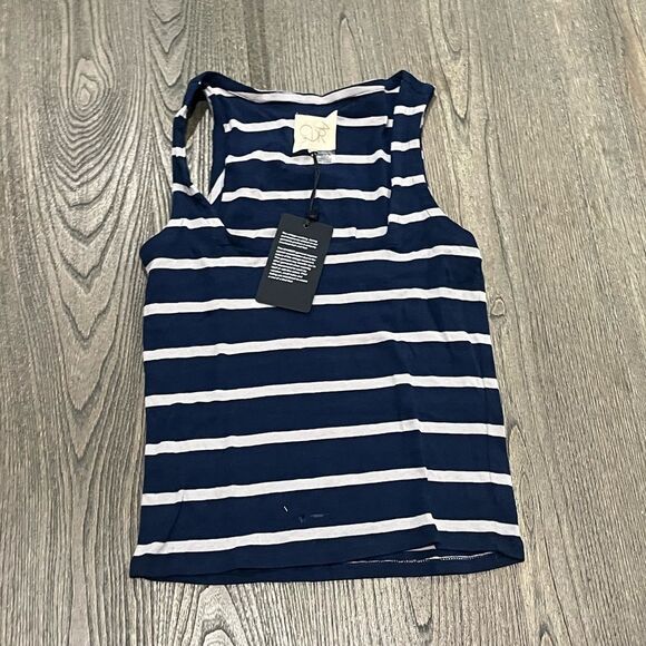 NWT Chaser Navy White Striped Tank Top Scoop Neck Size S - Picture 1 of 6